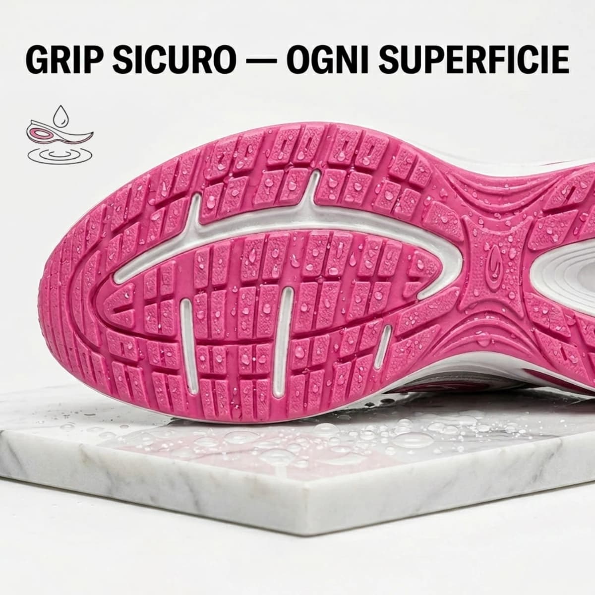 Suola antiscivolo con grip su bagnato